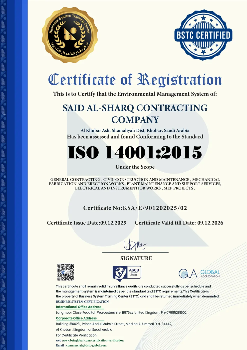 ISO 14001 Certificate
